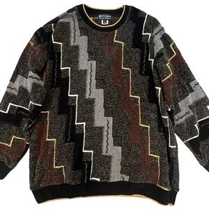 Patrick James Mens Sweater Multicolor Geometric 3D Knit Vintage Coogi Style L